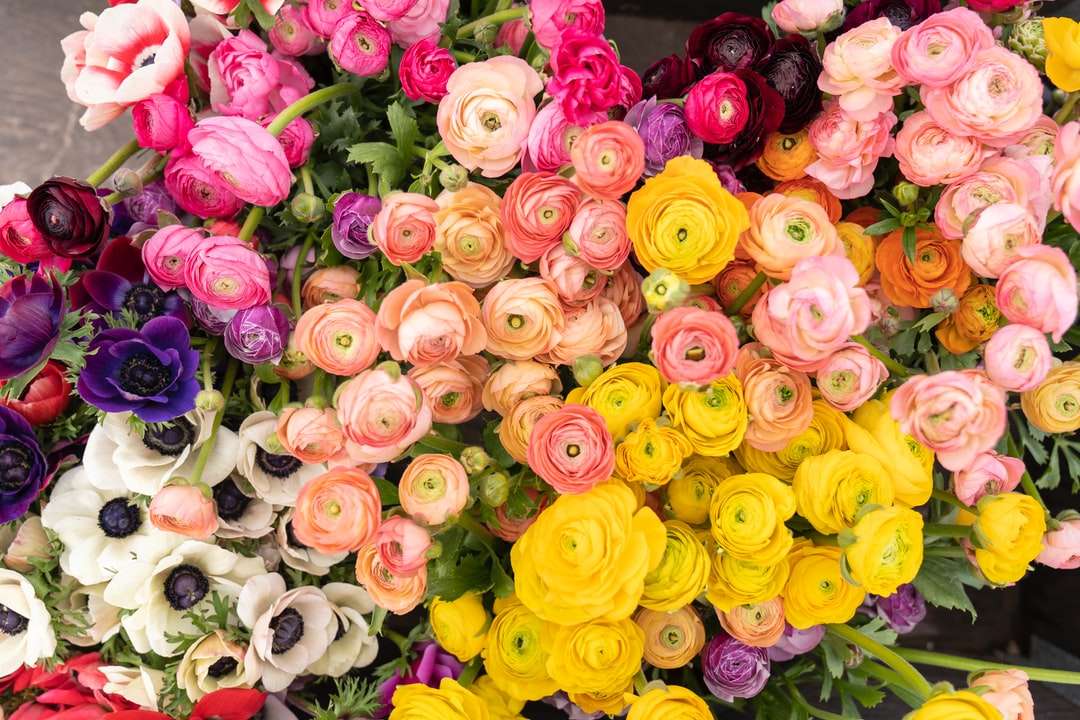 różowy zielony i biały bukiet kwiatów puzzle online