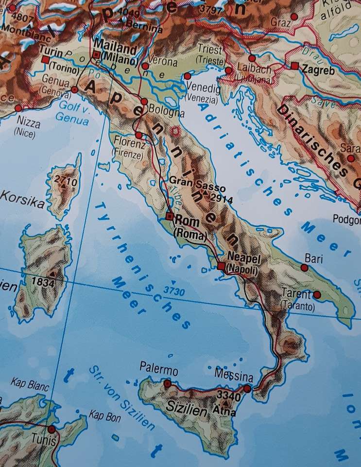 Topograficzna mapa Włoch puzzle online