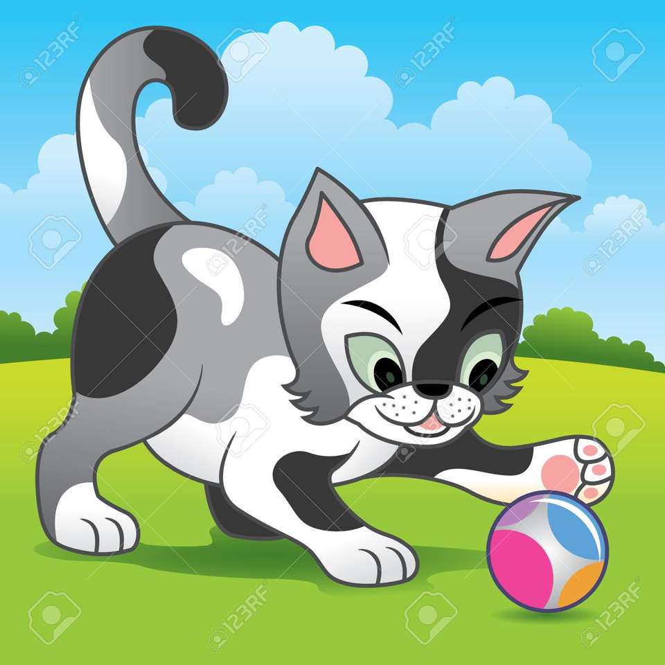 Kitten gra piłka. puzzle online