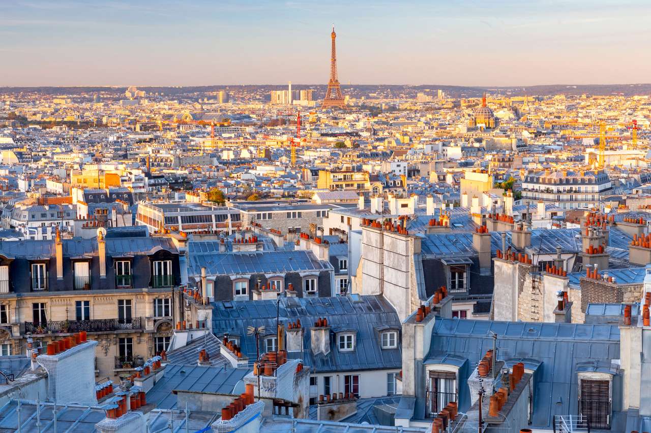 Paryż. Sceniczny widok z lotu ptaka miasta wczesnym rankiem. puzzle online