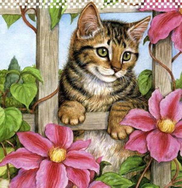 Kotek wśród kwiatów puzzle online