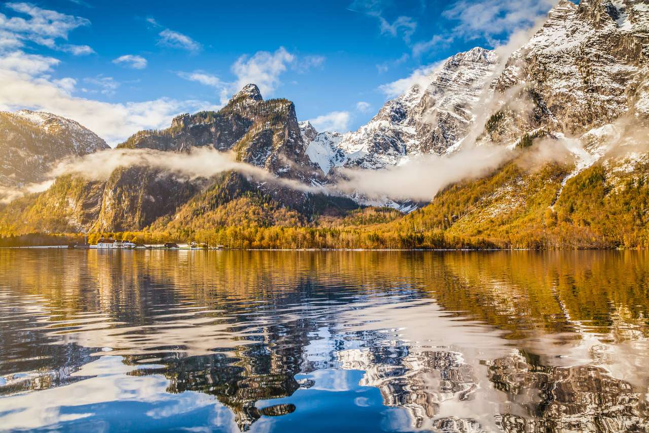 Alpy z odbiciem górskiego jeziora puzzle online
