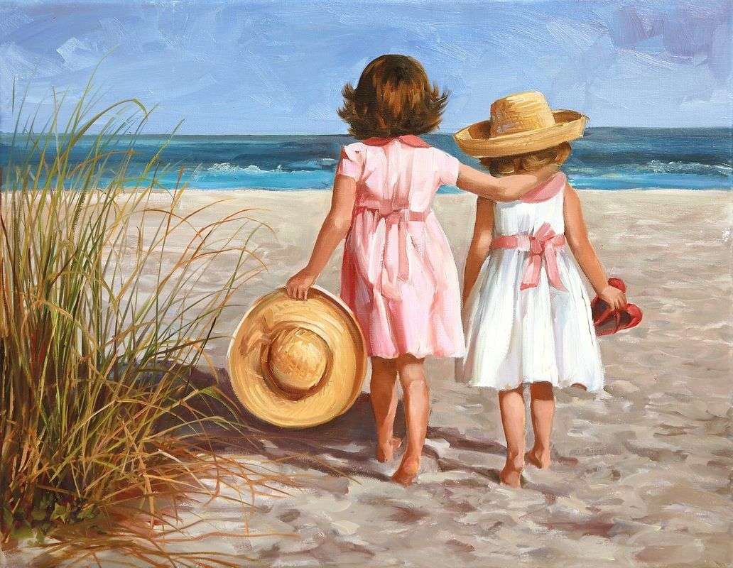 Małe dziewczynki na plaży puzzle online