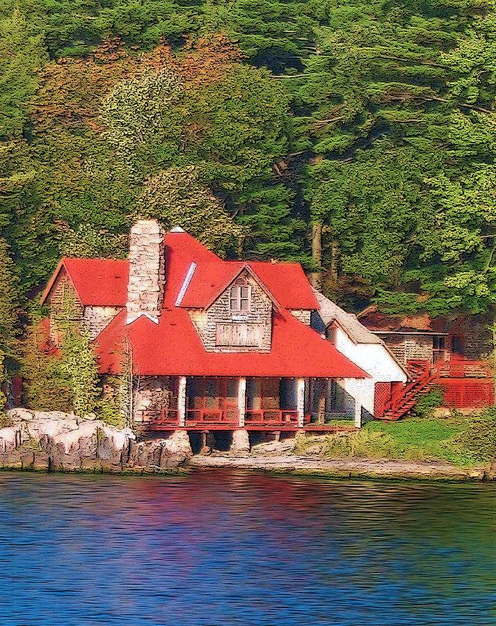 Dom w lesie nad jeziorem puzzle online