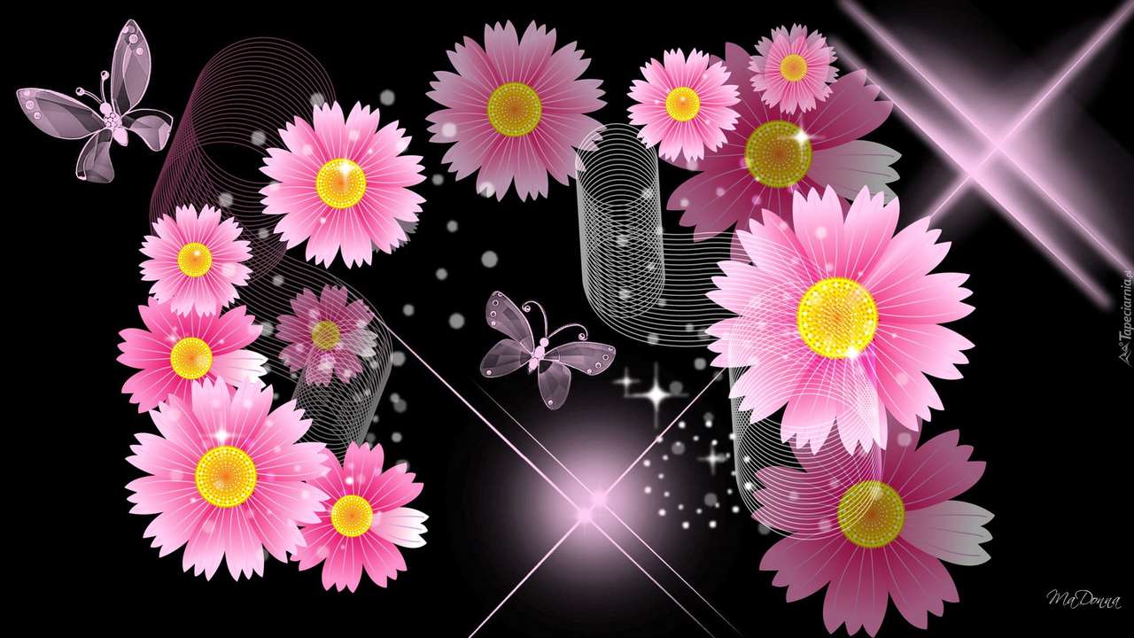Grafika- kwiaty, motylki puzzle online