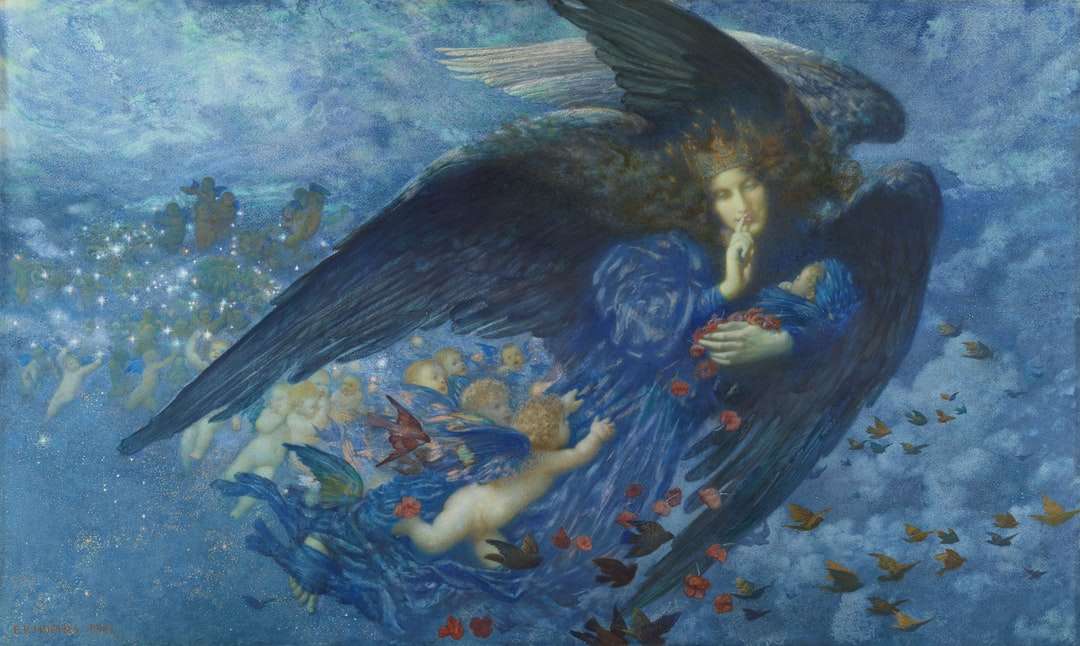 anioł w malowaniu niebieskiej sukni puzzle online
