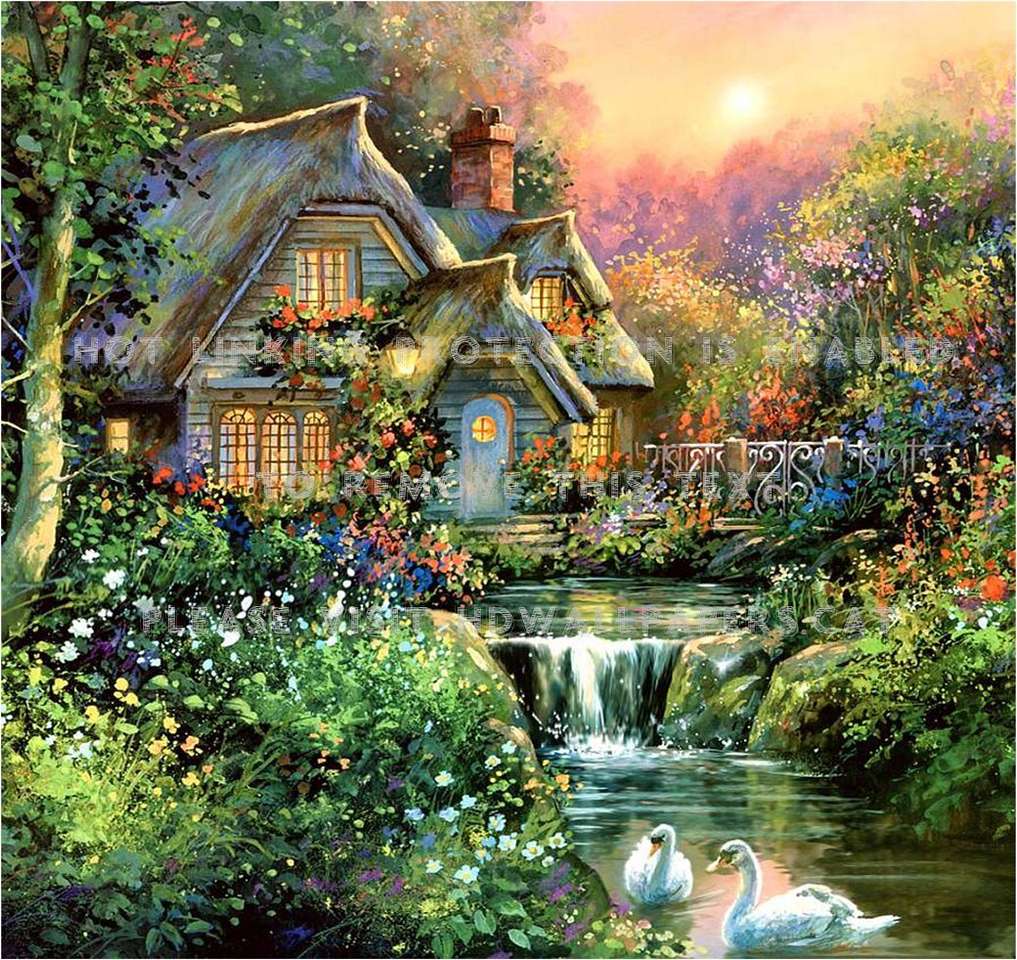 dom z kwiatami puzzle online