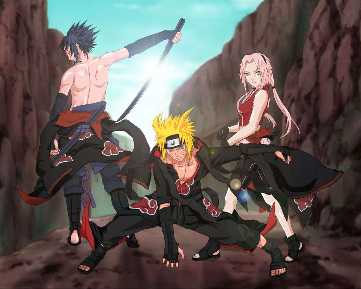 Naruto, Sasuke i Sakura Akatsuki puzzle online