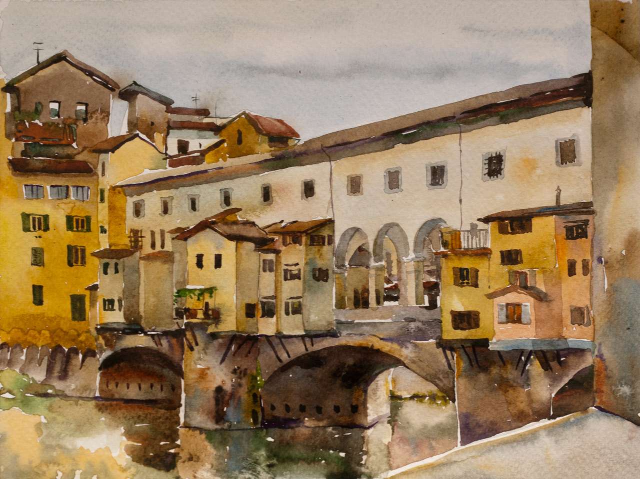 Most Ponte Vecchio z rzeką Arno puzzle online