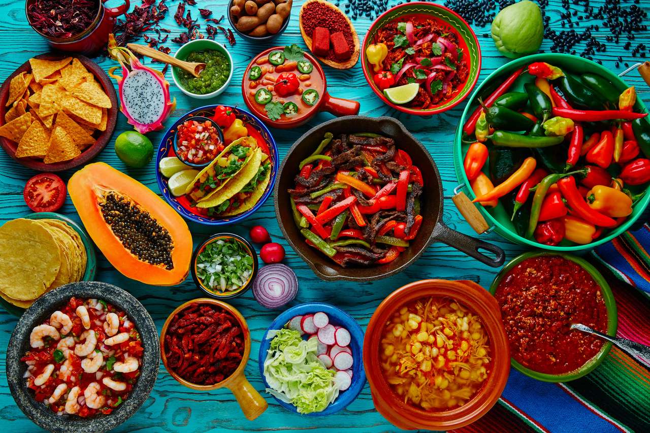 Meksykańskie jedzenie mix kolorowe tło Meksyk puzzle online