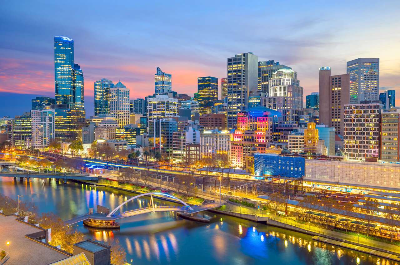 Panorama miasta Melbourne o zmierzchu w Australii puzzle online