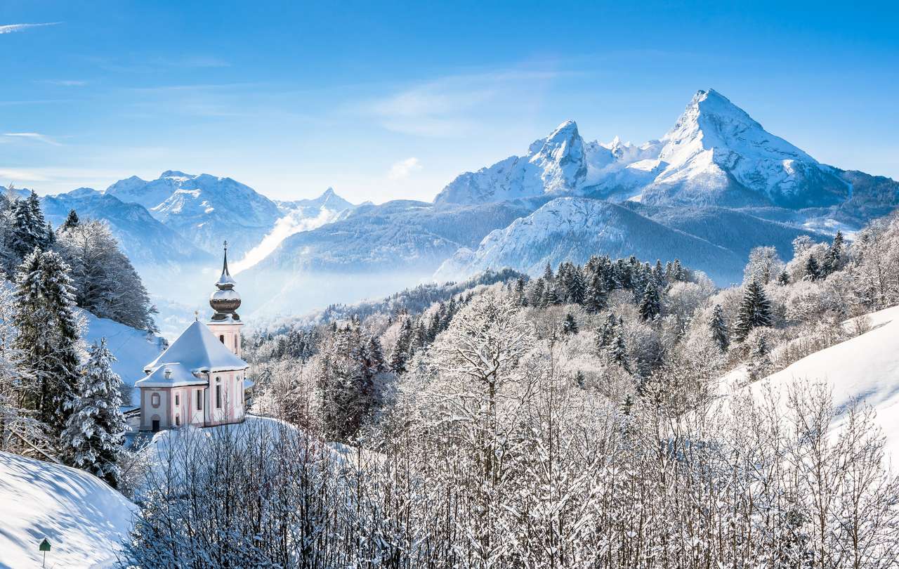 piękny zimowy krajobraz w Alpach Bawarskich puzzle online
