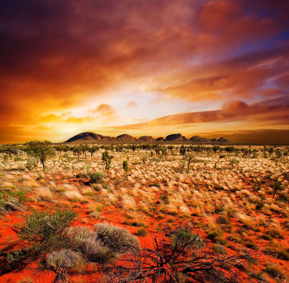 Apus de soare peste un peisaj central australian puzzle