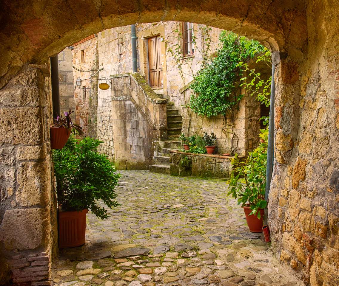 Wąska ulica średniowiecznego miasta tufowego Sorano puzzle online