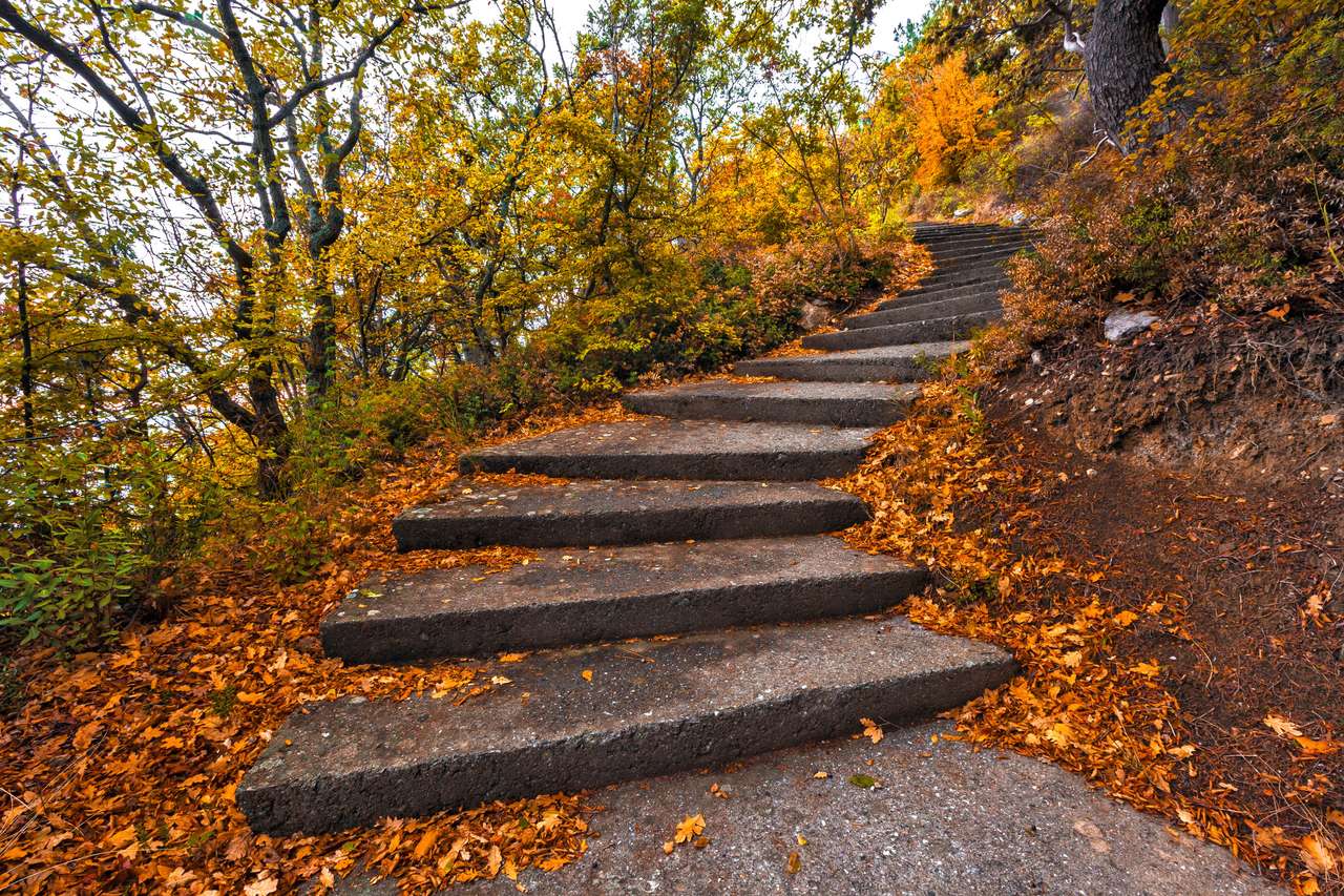 Вита бетонна стълба през есента пъзел