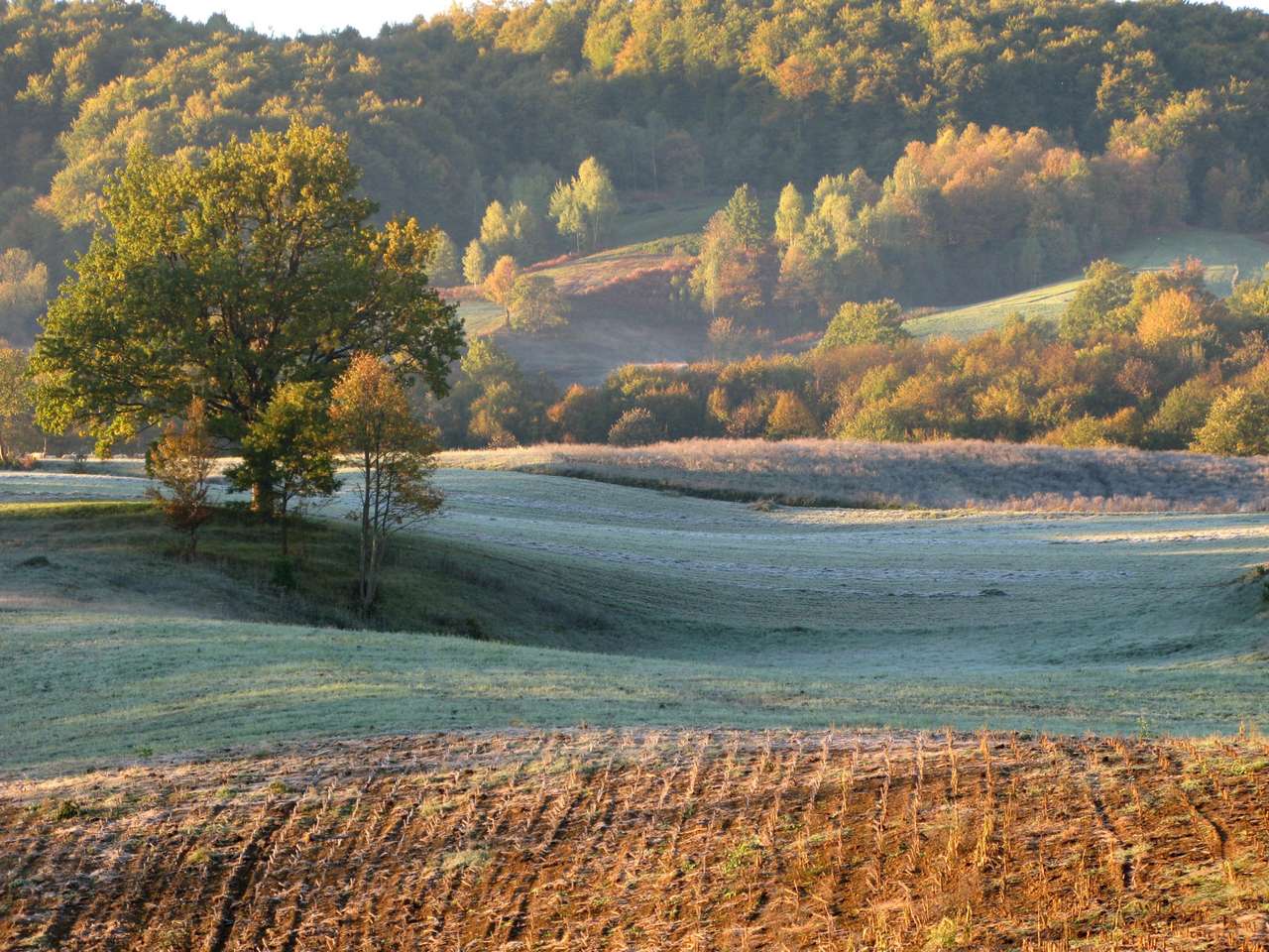 Piękny krajobraz wsi wcześnie rano w Bośni puzzle online