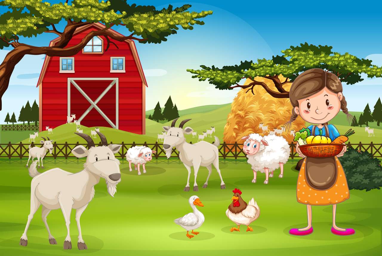 Rolnik pracujący na farmie ze zwierzętami puzzle online