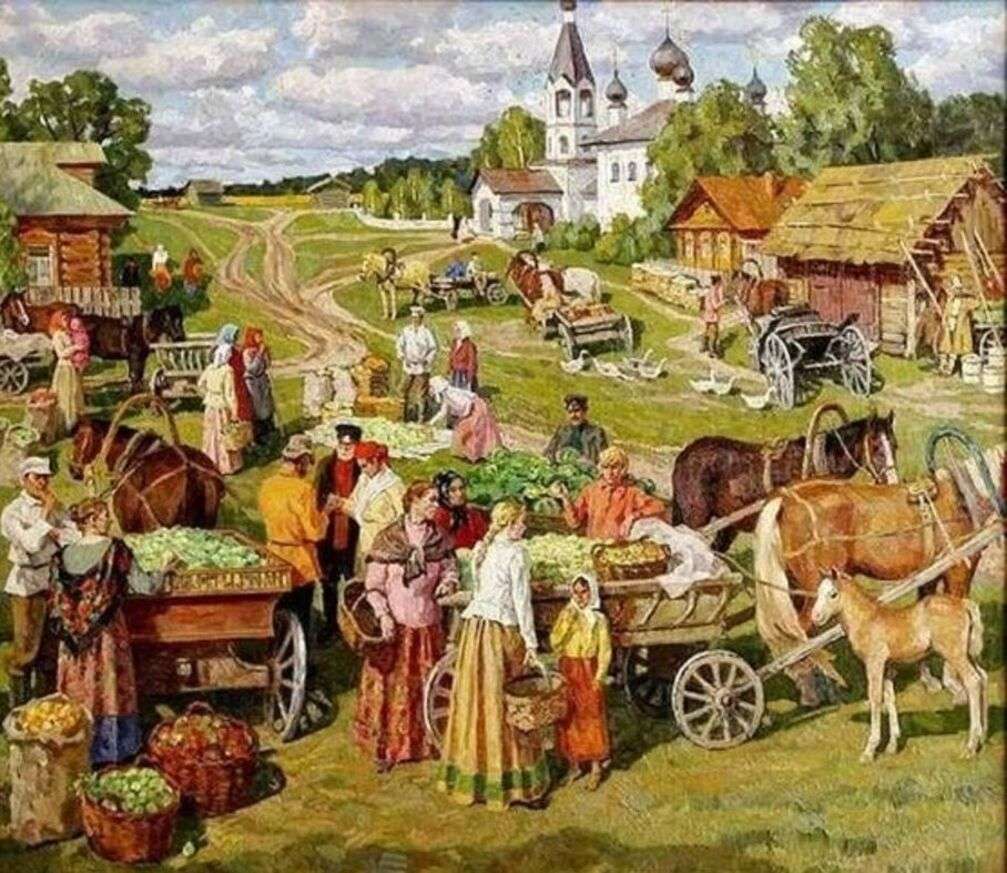 Improwizowany targ w małej rosyjskiej wiosce. puzzle online