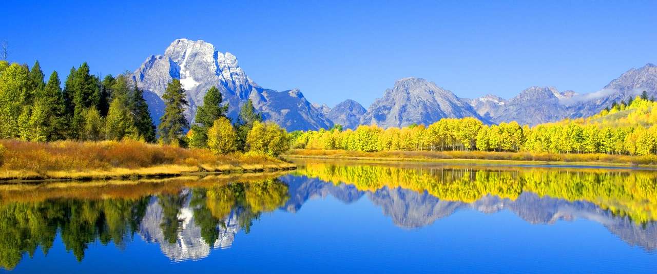 Jesienna panorama - Jezioro i góry puzzle online