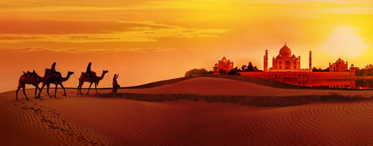 Taj Mahal podczas zachodu słońca puzzle online