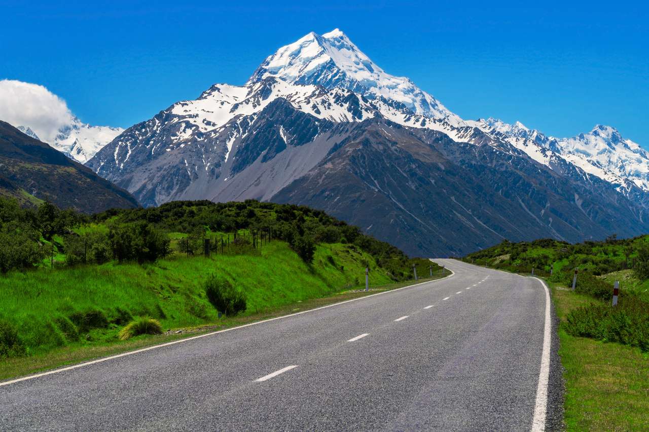 Droga do Mt Cook i górskiego krajobrazu. puzzle online