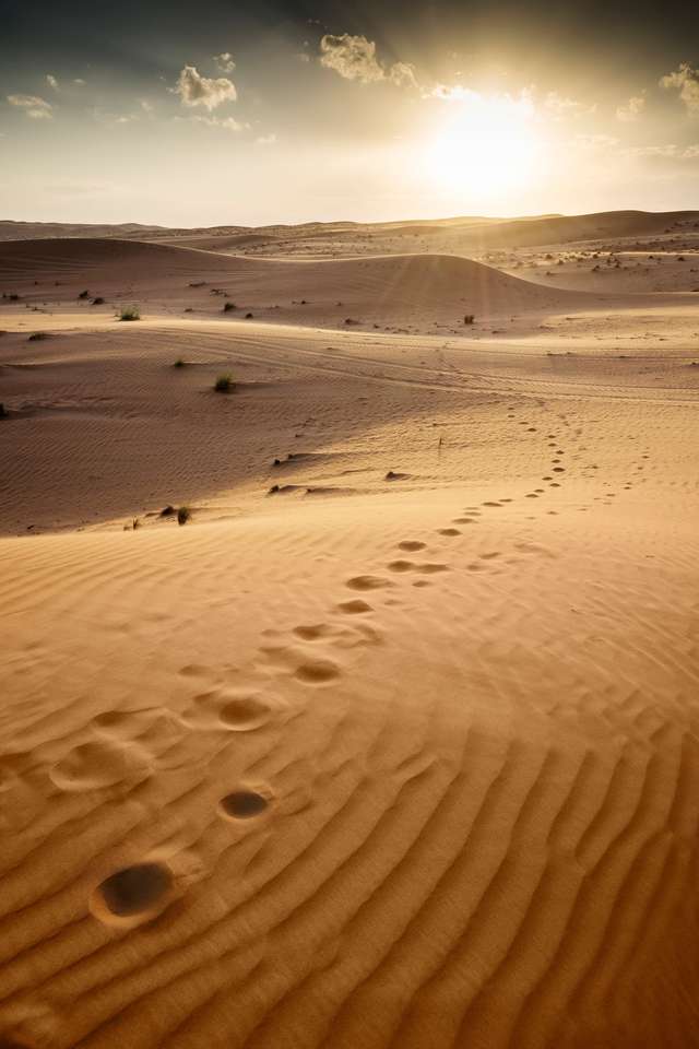Zachód słońca na pustyni Wahiba w Omanie puzzle online