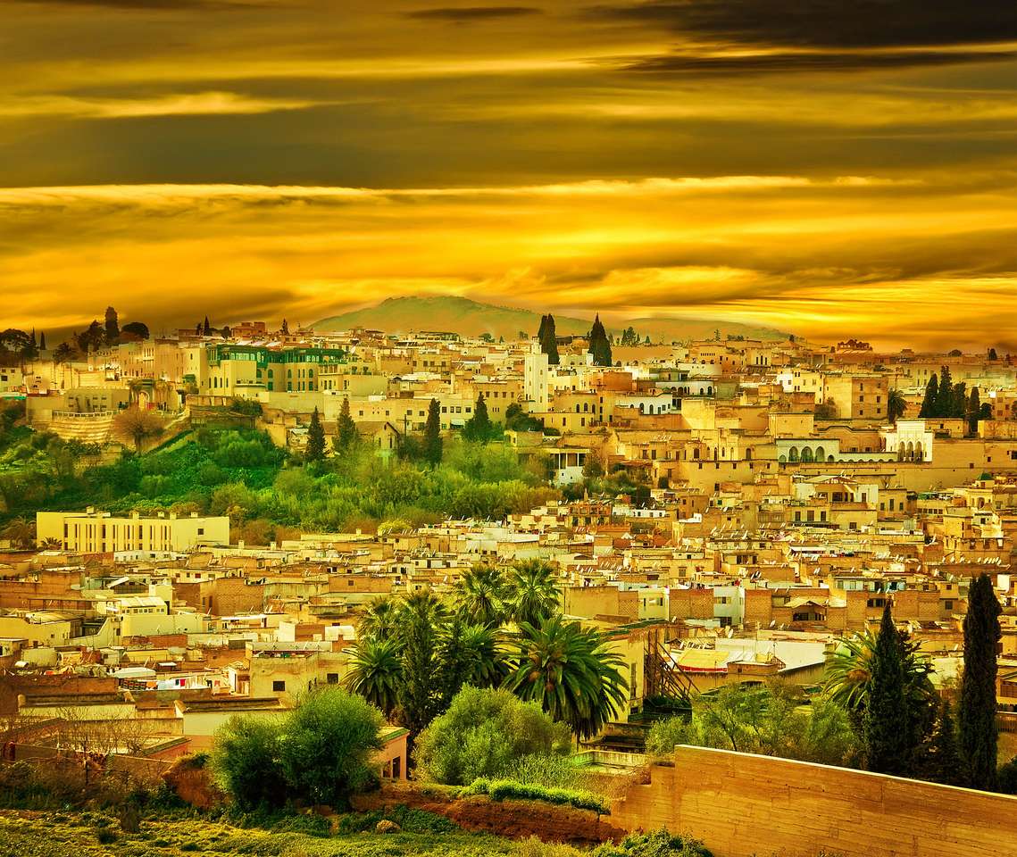Maroko, krajobraz muru miejskiego w mieście Fes puzzle online