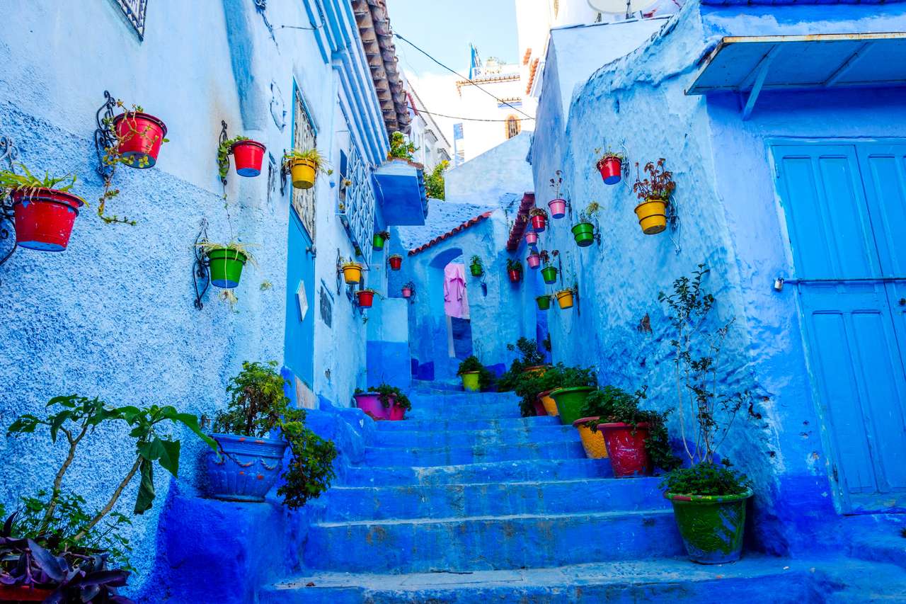 Niebieska ulica w Chefchaouen, Maroko puzzle online