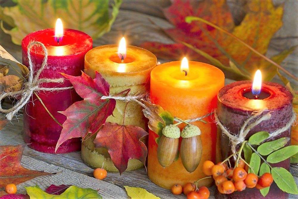 Jesienna dekoracja ze świecami puzzle online