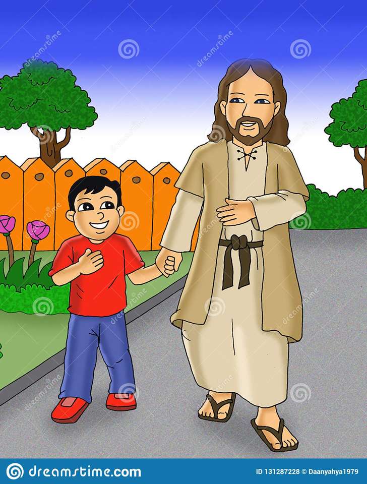 Jezus idzie z dzieckiem puzzle online