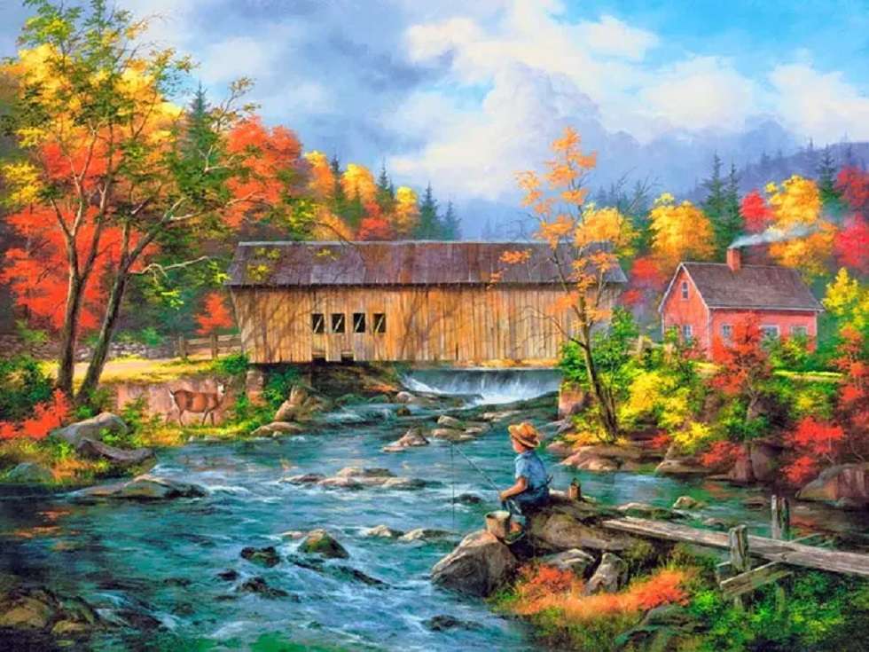 My cabin in Canada III: covered bridge, Indian summer online puzzle
