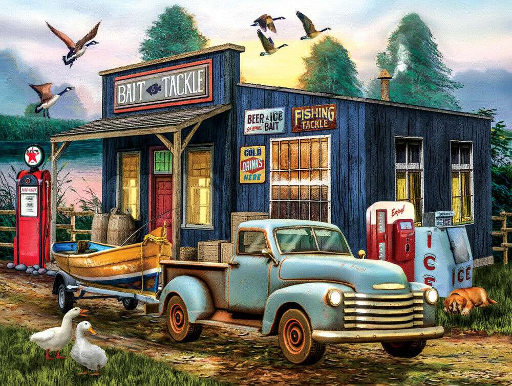 Oldschoolowa stacja benzynowa z lat 50. puzzle