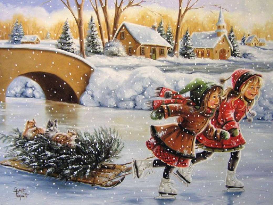 Christmas magic: tree, sled, kitten ... let's go! jigsaw puzzle