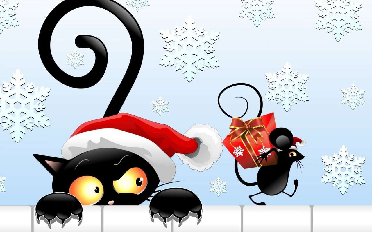Mysz i czarny kot: rozejm bożonarodzeniowy puzzle online