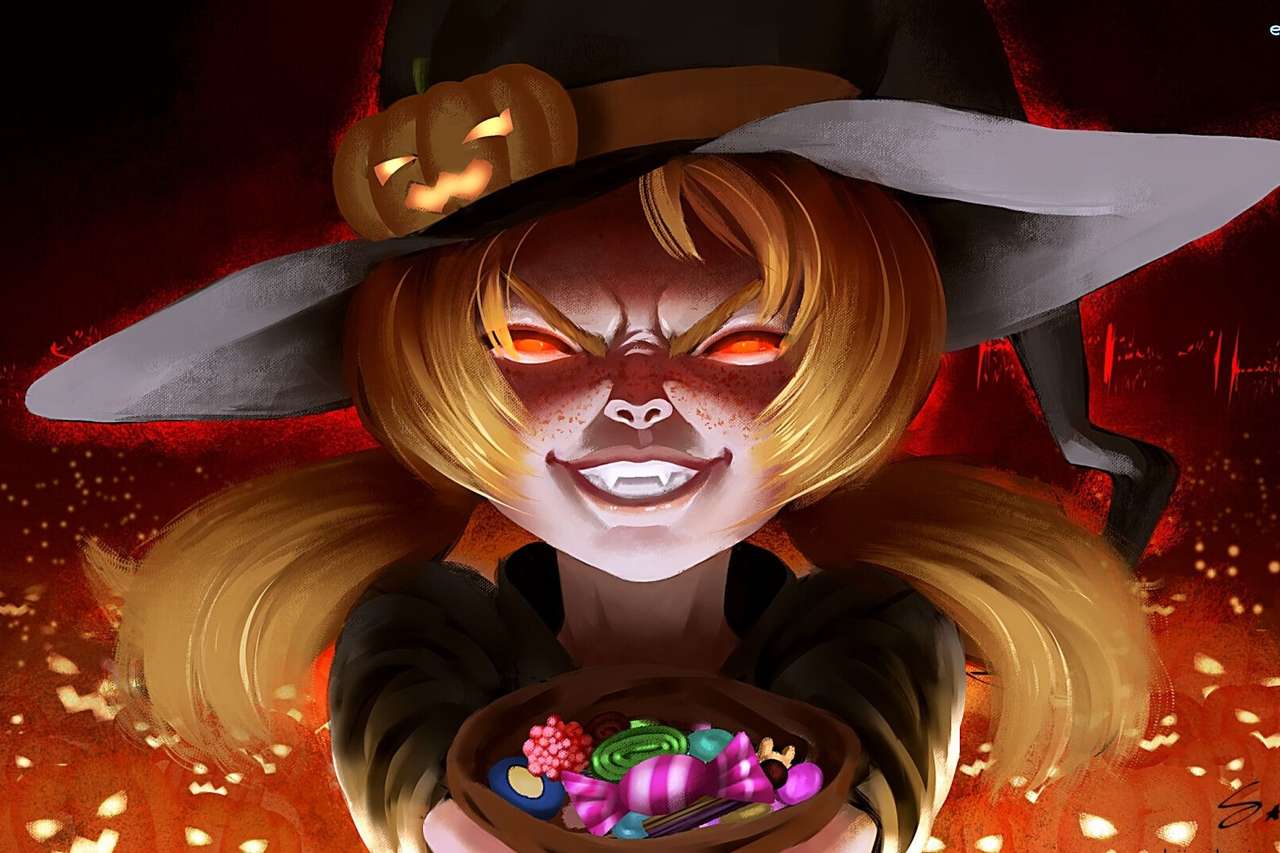 Dziewczyna z cukierkami na Halloween puzzle online