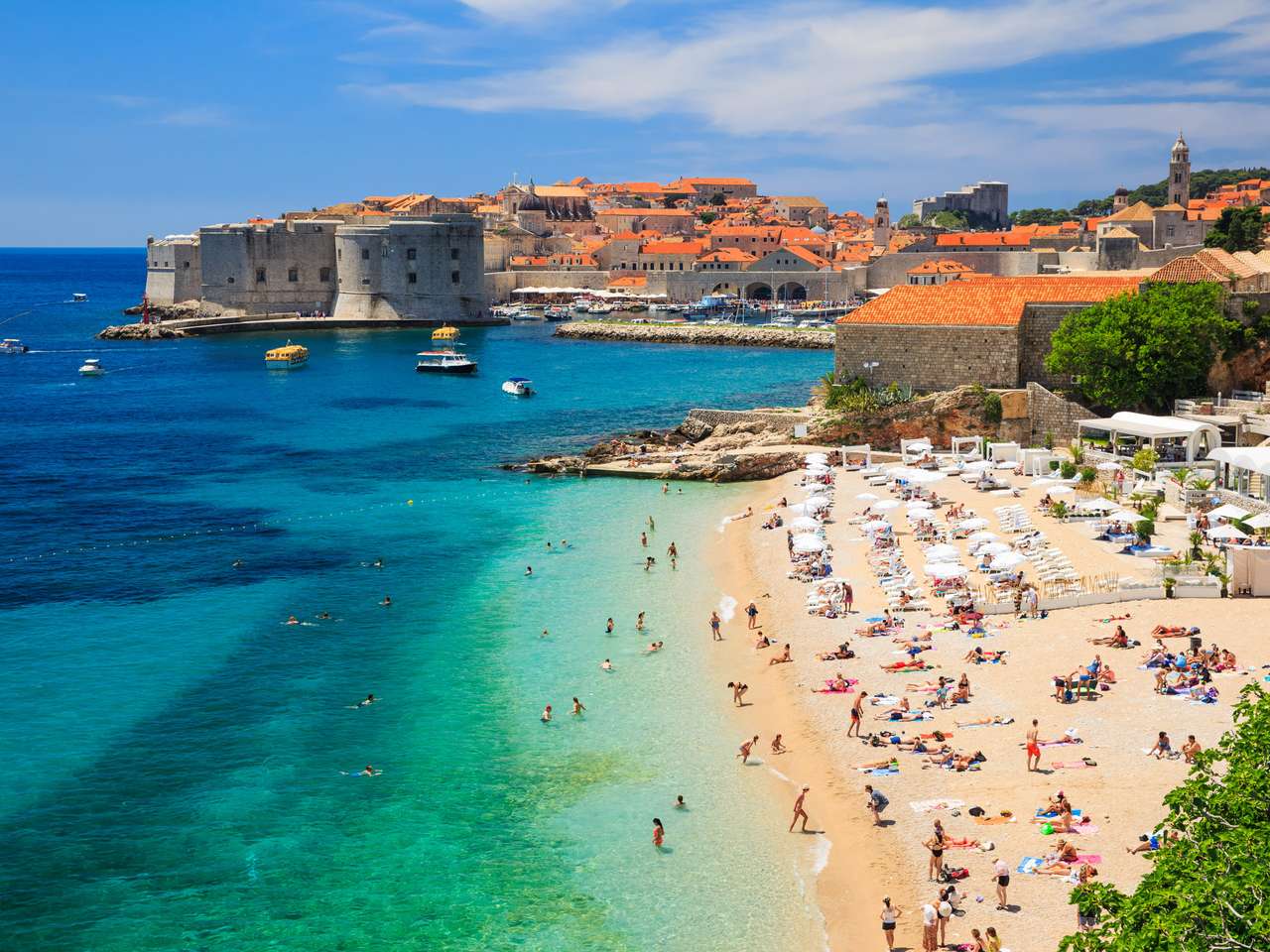 Stare miasto i plaża, Dubrownik Chorwacja puzzle online