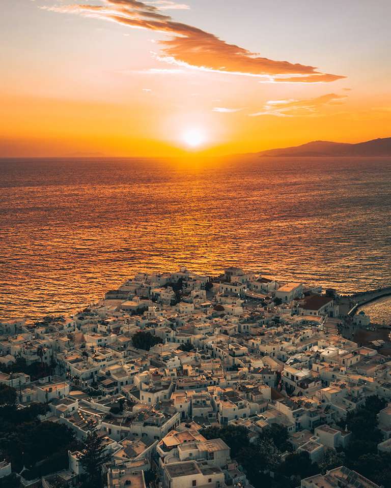 Grecka wyspa Mykonos Zachód słońca puzzle online