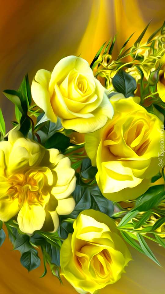 Żółte róże w wiązance puzzle online
