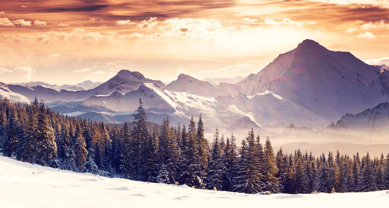 Fantastyczny wieczorny zimowy krajobraz puzzle online