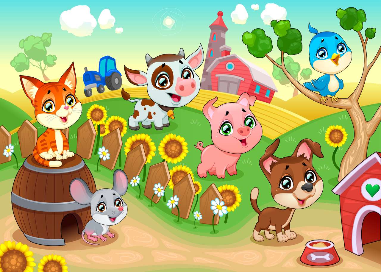 Słodkie zwierzęta gospodarskie w ogrodzie puzzle online