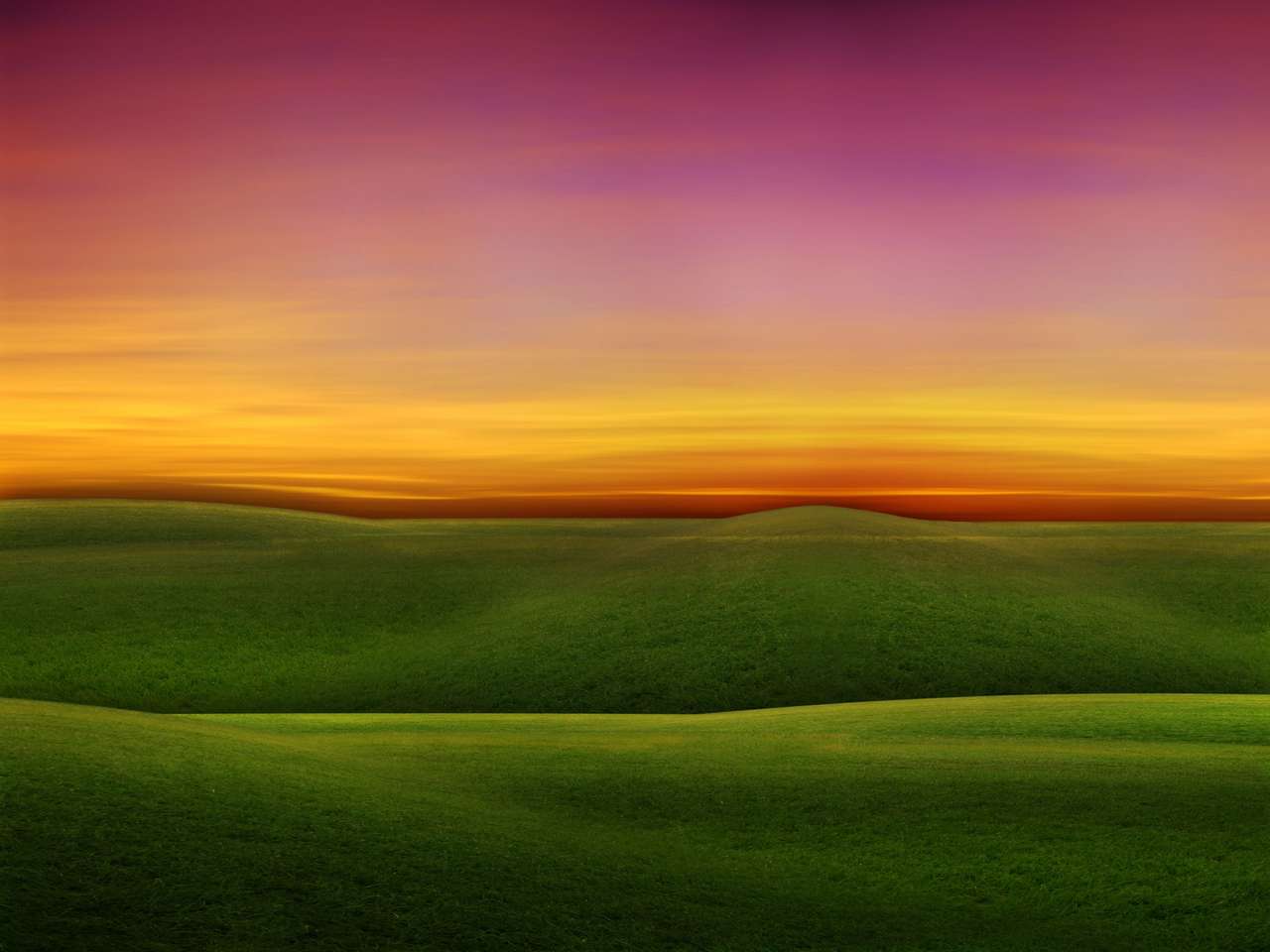 zielone pole i piękny zachód słońca puzzle online