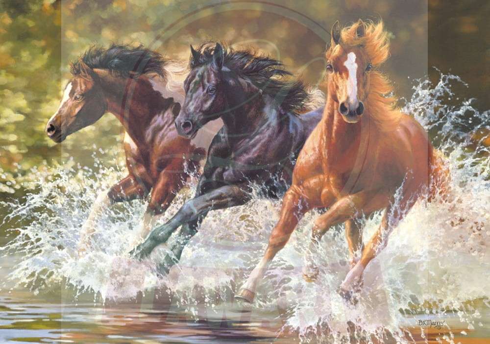Puzle-  konie w galopie po wodzie puzzle online