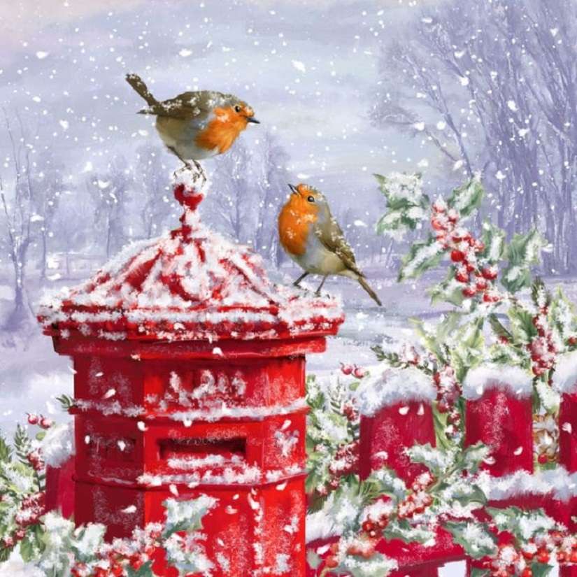 Robins perched on a red mailbox puzzle
