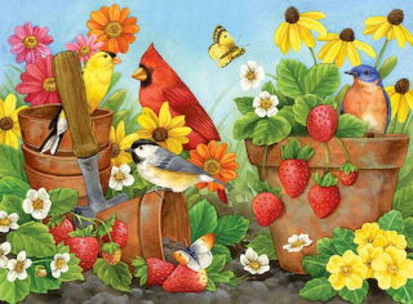 Petits oiseaux parmi les fleurs puzzle