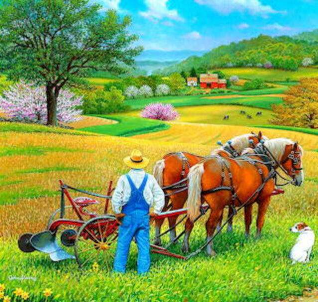 Krajobraz #27 - Rolnik i jego konie puzzle online