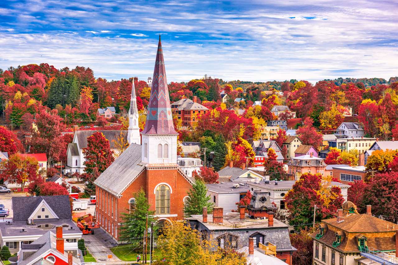 Montpelier, Vermont, USA panoramę miasta jesienią. puzzle online