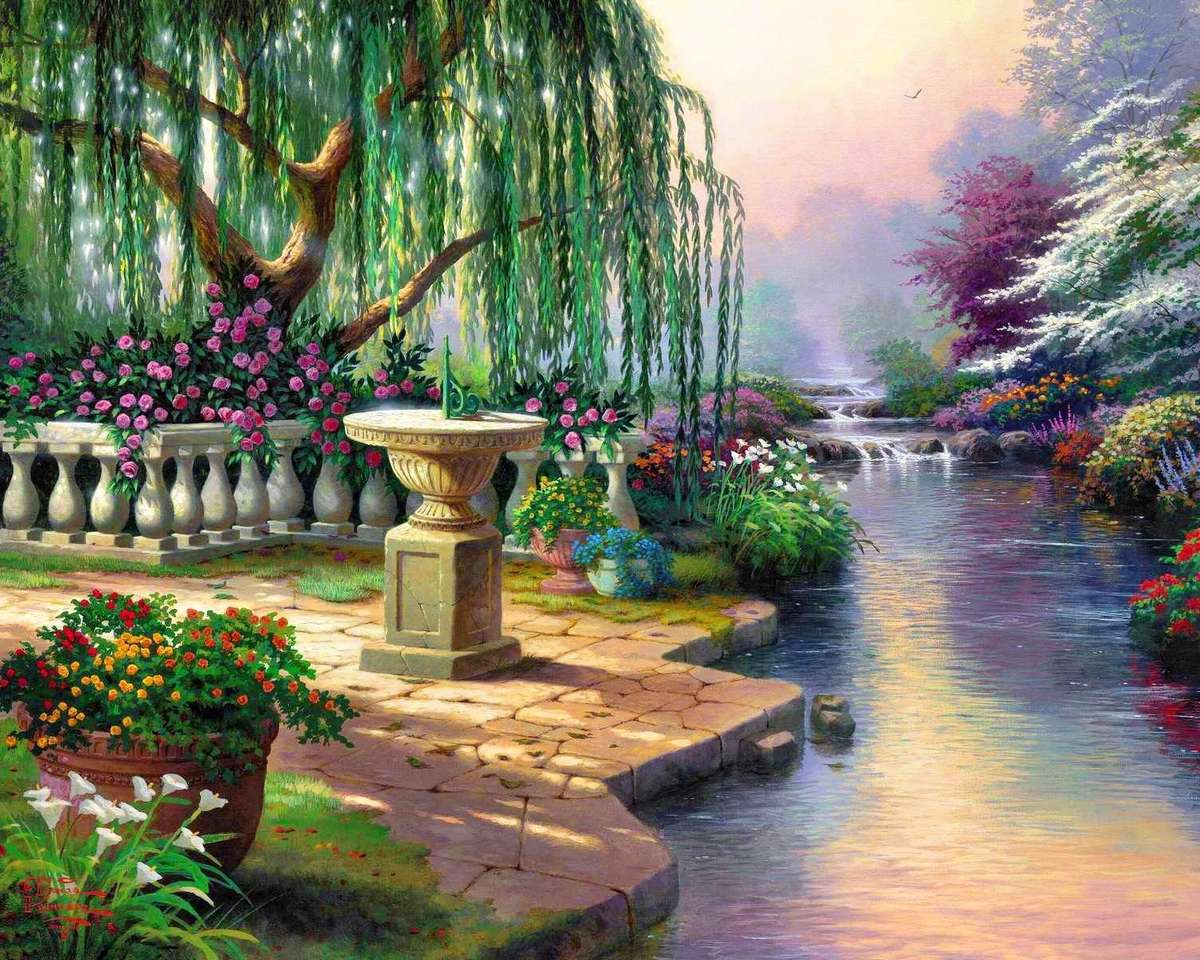 Malarstwo- ogród z rzeką puzzle online