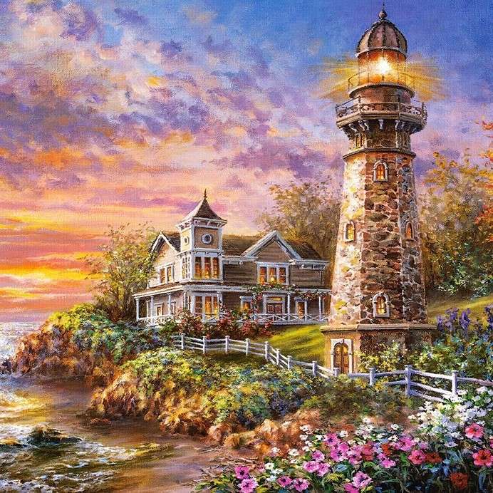 Haus und Leuchtturm an der Küste Puzzle