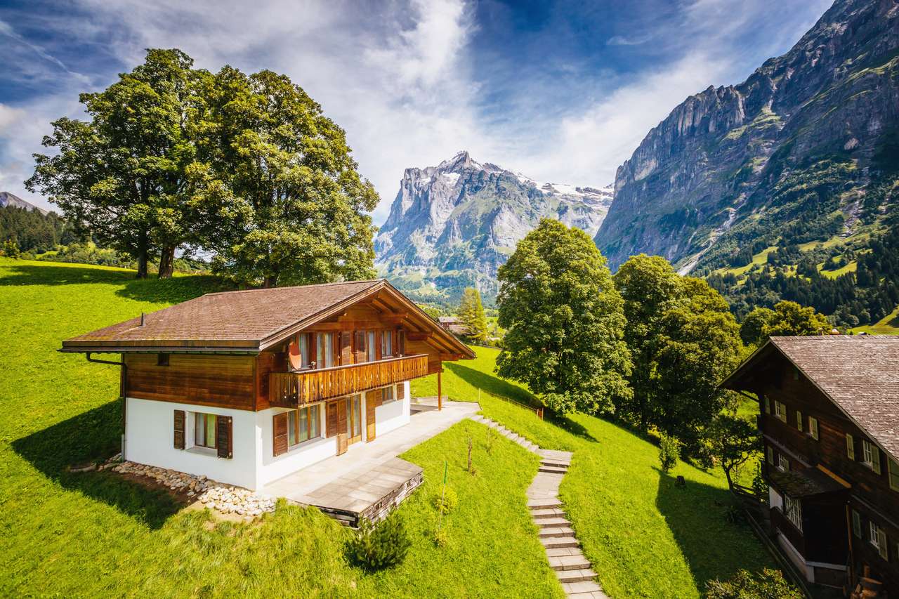 Imponujący widok na alpejską wioskę Eiger puzzle online