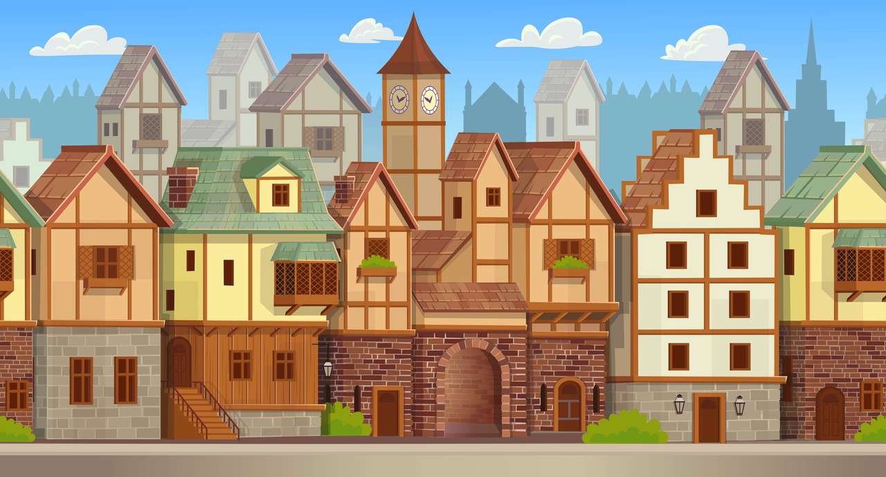 Old city street with chalet style houses puzzle